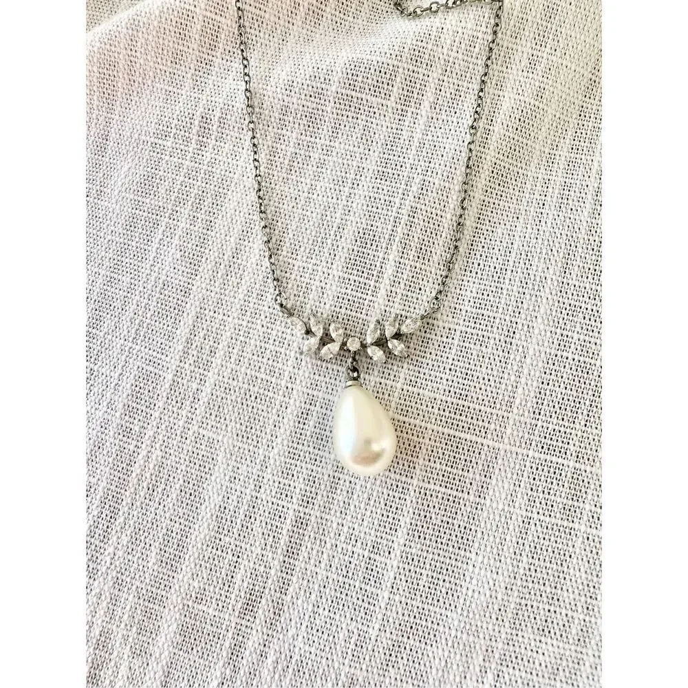 Charming Charlie faux pearl cubic zirconia delicate necklace